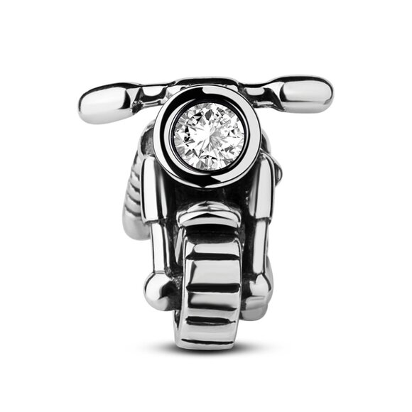 NWOT 925 silver articulating wheel motorcycle Bike CZ charm Fits Pandora - Picture 2 of 2